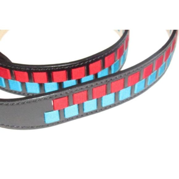 FENDI Black Red Aqua Blue Gold Leather Gold Buckle